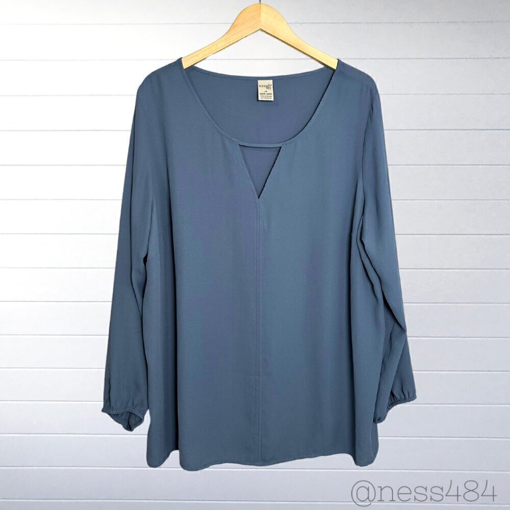 Terra‎ Sky Blue V Neck Keyhole Long Sleeve Blouse Top Plus Size 1X 16W 18W